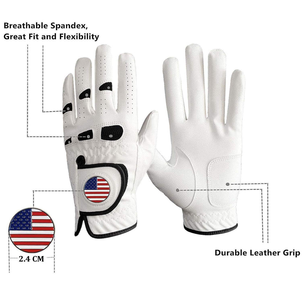Amy Sport Golf Gloves Men Left Hand With Ball Marker 3 Pack For Right Handed Golfer Soft Leather Weathersof Grip Soft Mens Glove