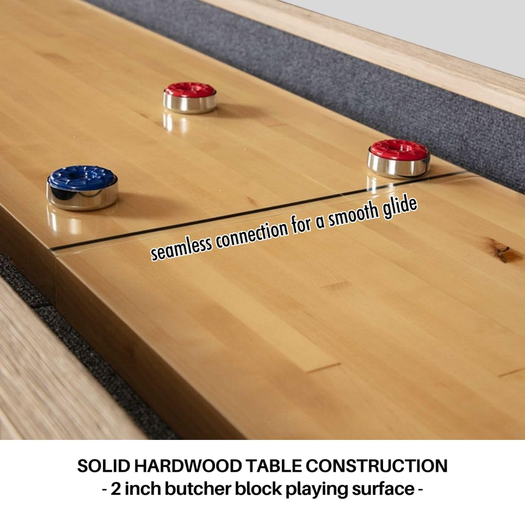 Freetime Fun 12 Ft Shuffleboard Table Multi Game Solid Wood Game Tables For Game Room - Shuffleboard Bowling Pin Set, Pucks, Wax