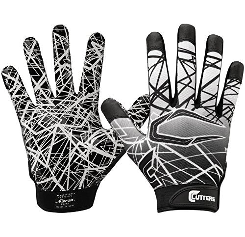 Cutters Football Gloves - Game Day Football Receiver Gloves with High Tack Silicone Grip, Superior Support and Protection - Blac