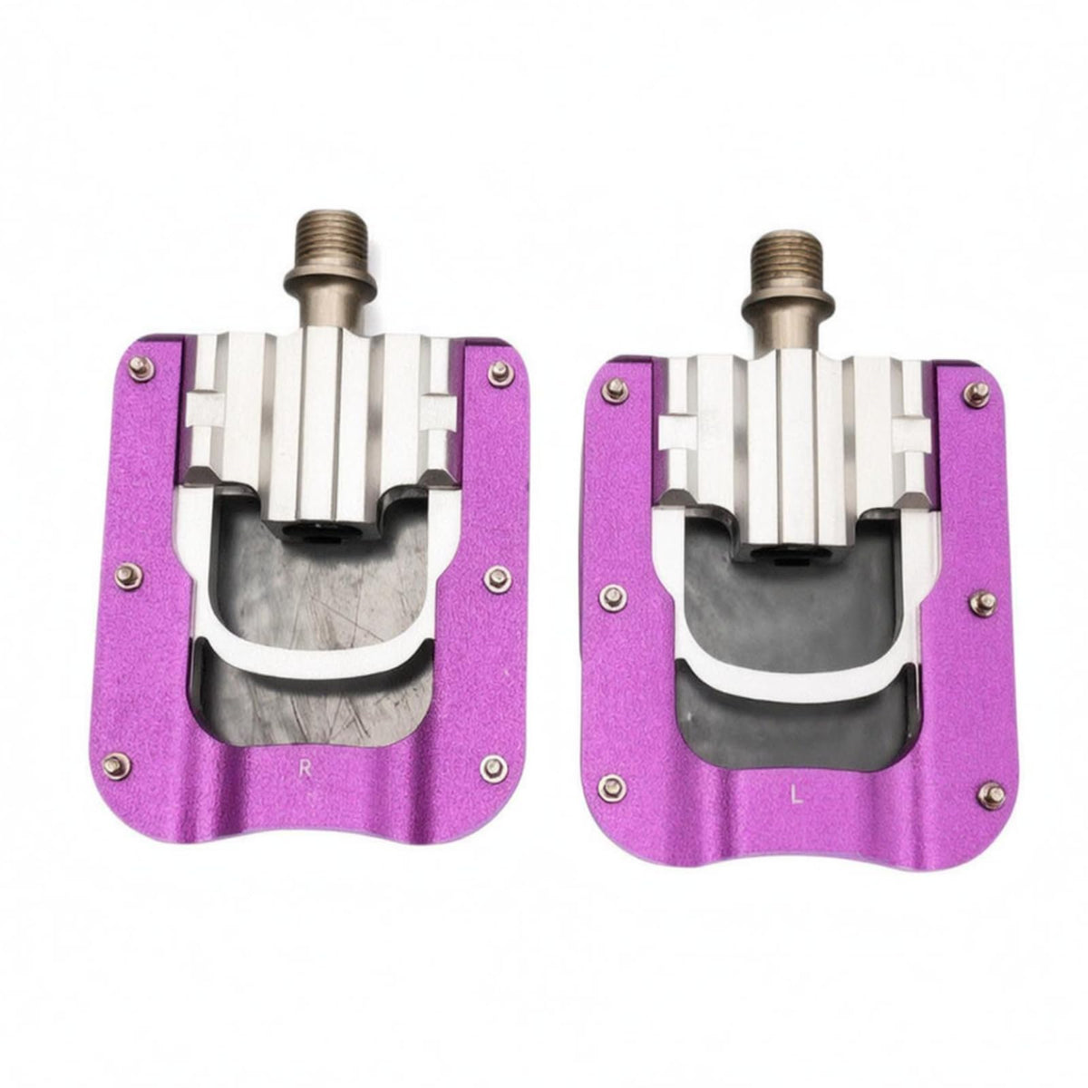 Apirily Violet Anodized Aluminum Foldable Pedal Left And Right Marked Foldable Cycle Pedal Threaded Spindle Cycle Gear Metal Bod