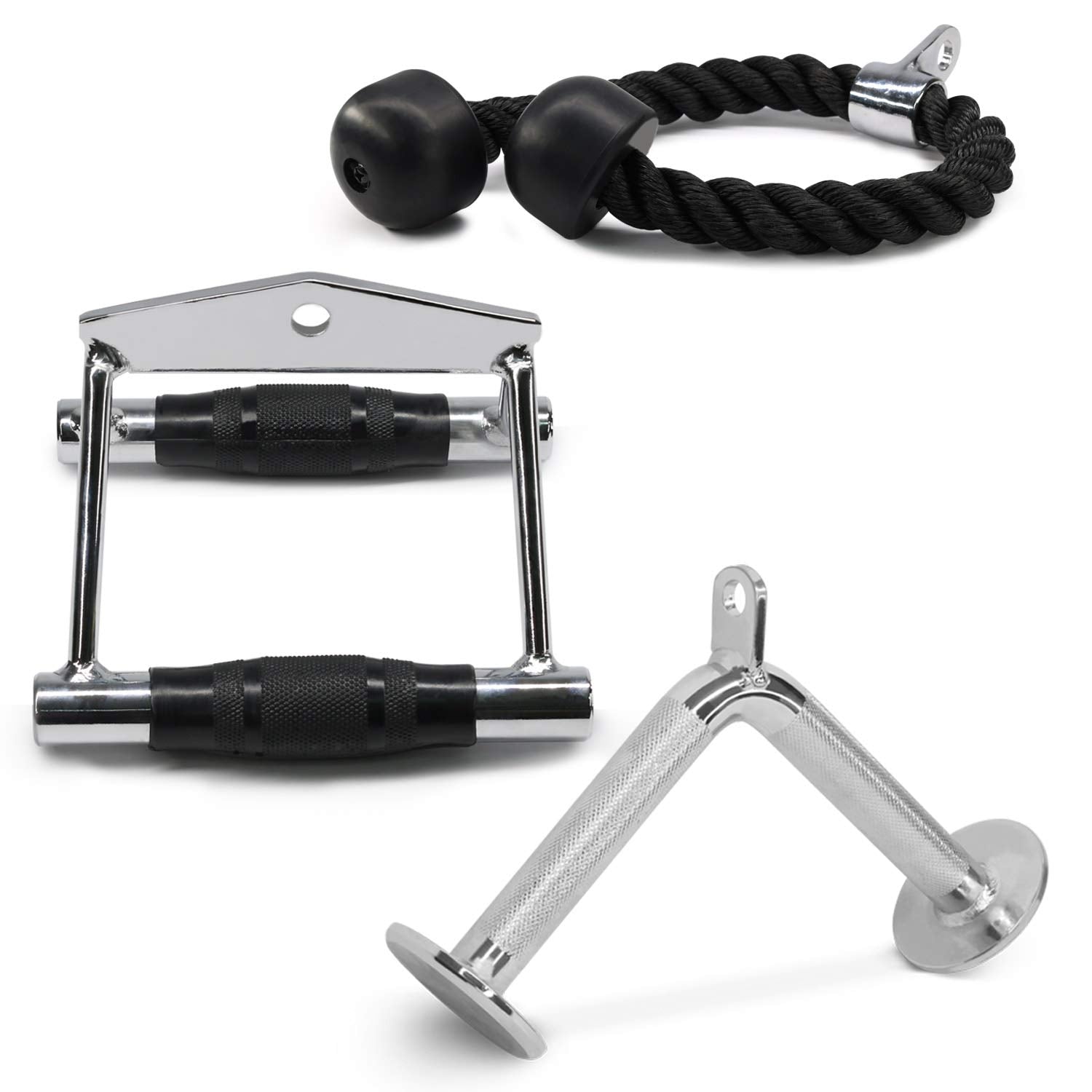 Yes4All Double D Row Handle Cable Attachment - Non Slip Handle & 360 Steel Swivel (Optional) (I - Double D Handle+TricepRope+Vsh