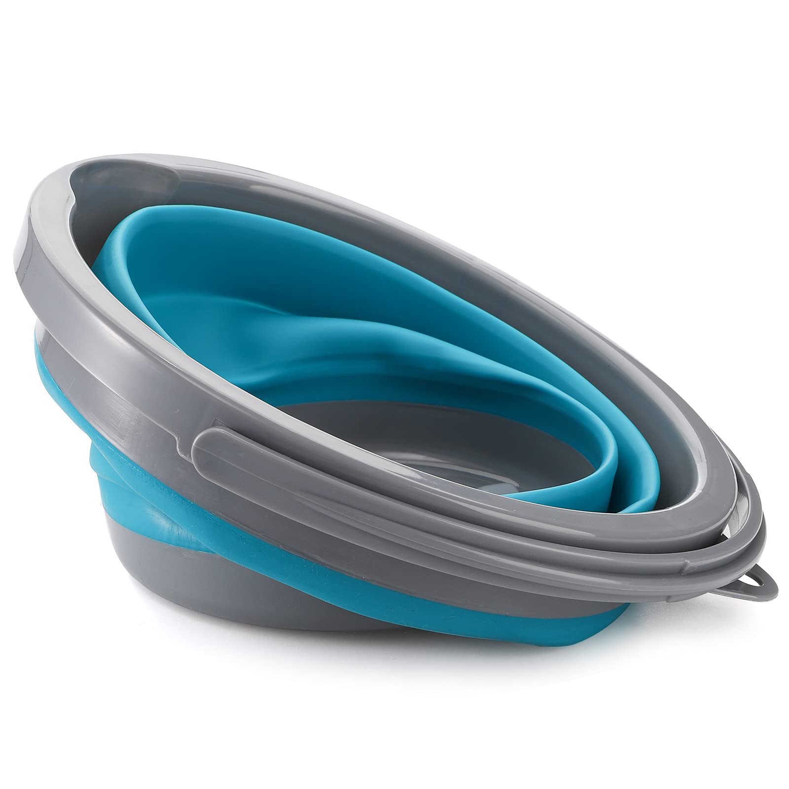 Bekith 2 Pack Collapsible Plastic Bucket With Locking Lid, 5L / 1.32 Gallon Foldable Round Tub Portable Fishing Water Pail For H