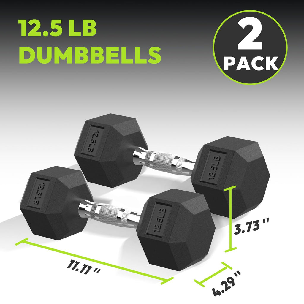 Hex Dumbbell Rubber Encased Dumbbell Strength Training Hex Dumbbell, Hand Weight For Workout & Exercise/Pair Of 12.5 Lb