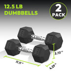 Hex Dumbbell Rubber Encased Dumbbell Strength Training Hex Dumbbell, Hand Weight For Workout & Exercise/Pair Of 12.5 Lb