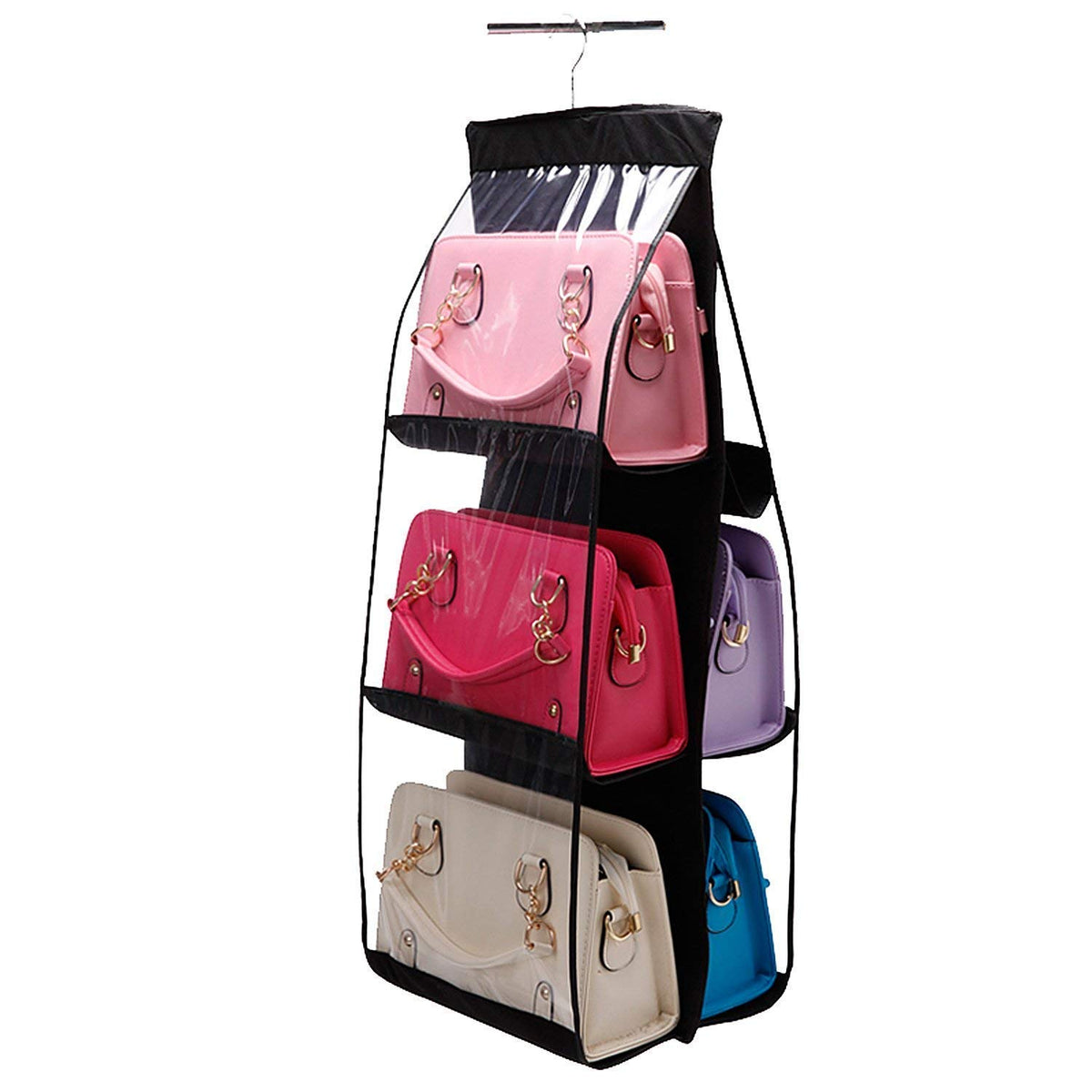 Gion 6 Pocket Wardrobe Rack Hangers Holder Purse Bag Handbag Hanging Storage Organizer Tidy Closet Organizer For Handbag Purse P