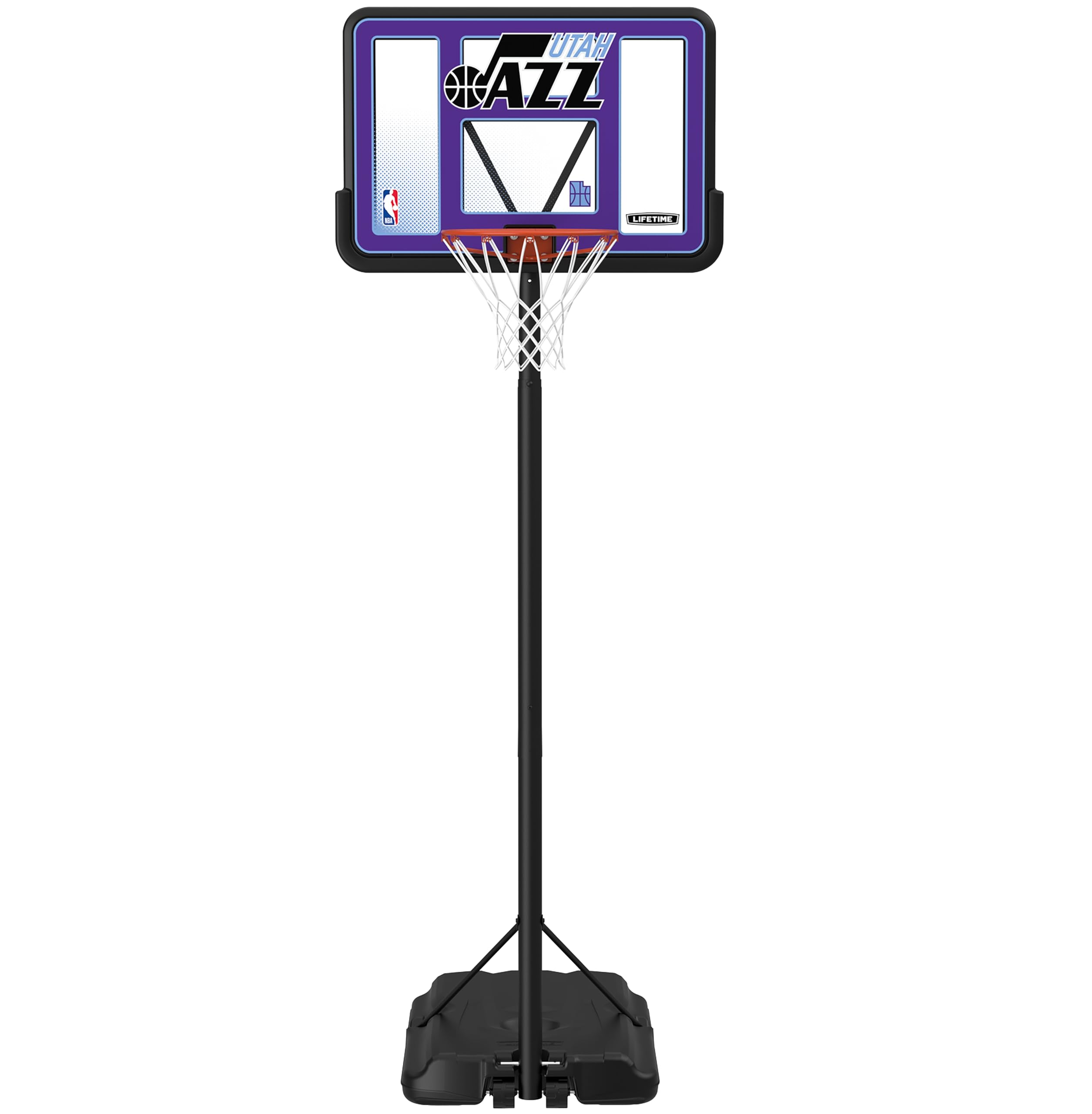 Lifetime NBA Utah Jazz Portable Basketball Hoop, Adjustable Height 7.5-10 Ft, 44 Inch Shatterproof Fusion Backboard, Base with W