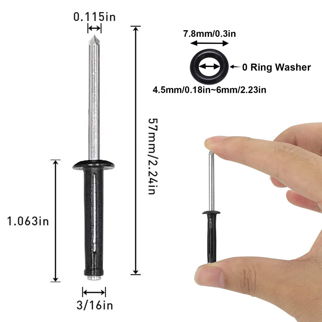 3/16'' Long Grip Tri-Grip Kayak Rivets Tri-Fold Tri Bulb Mounting Rivet With Waterproof O Rings For Deep Water Installing Kayak