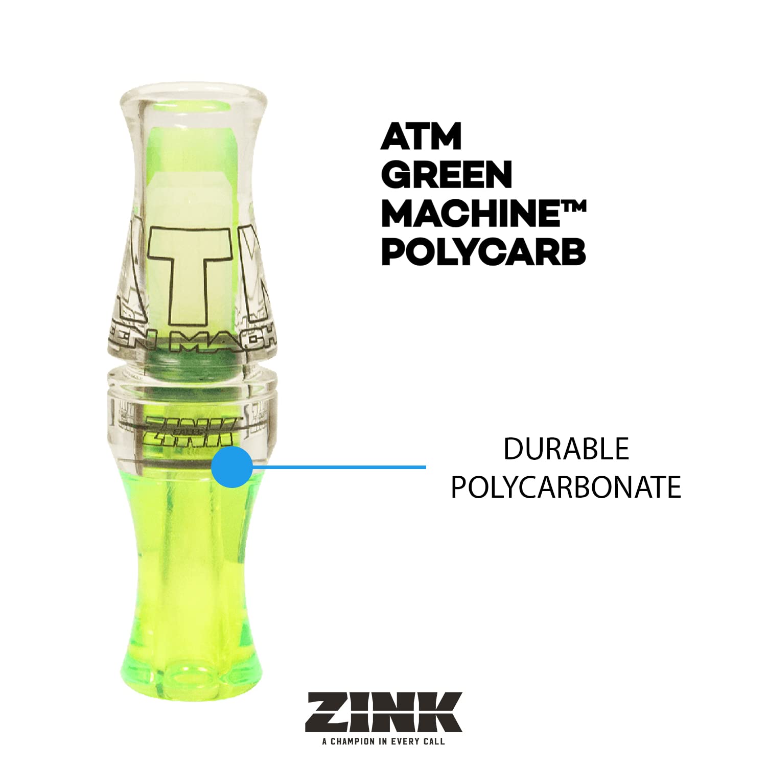 Zink Atm Green Machine Polycarbonate Double Reed Durable Hunting Waterfowl Duck Game Call - Huge Range Of Tones With Great Botto