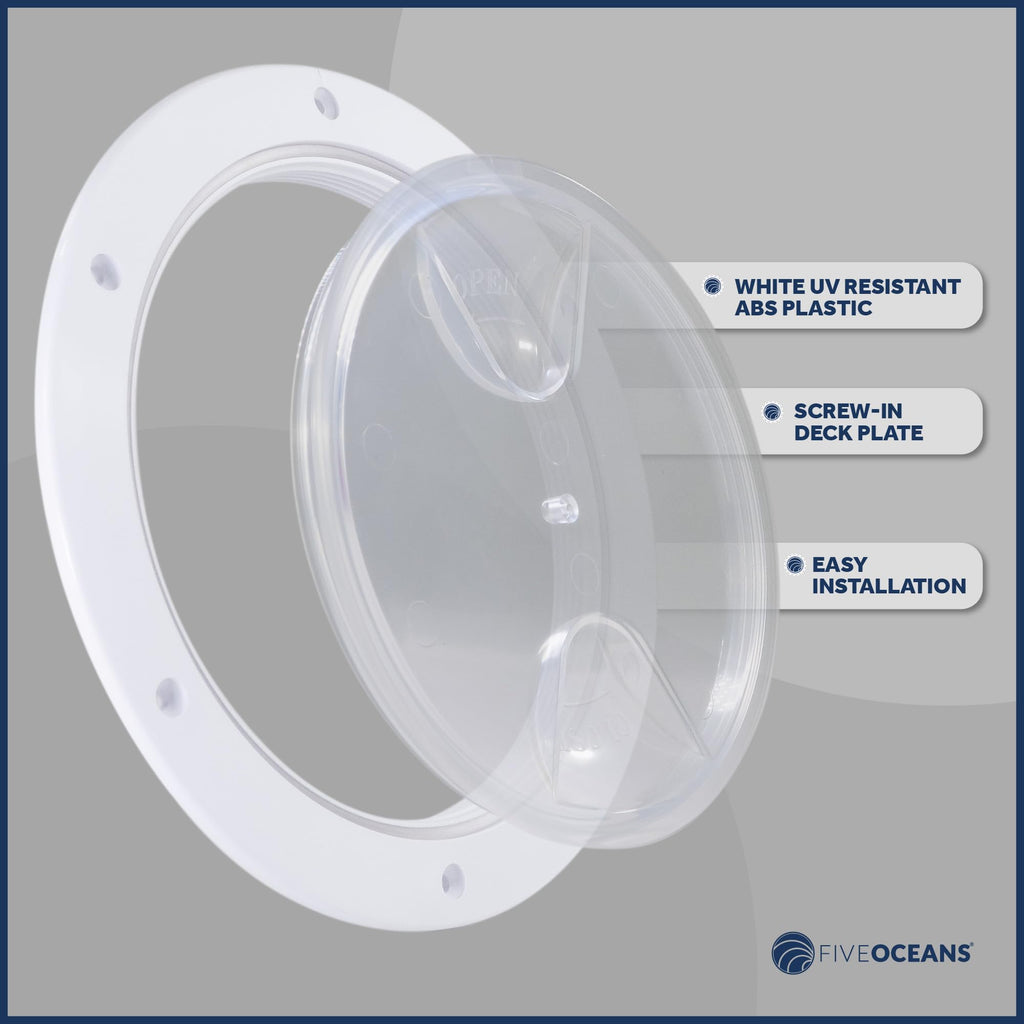 Five Oceans 6'' Boat Hatch, Marine Round Inspection Deck Plate Hatch With Detachable Clear Lid, Uv-Resistant Abs White Plastic,