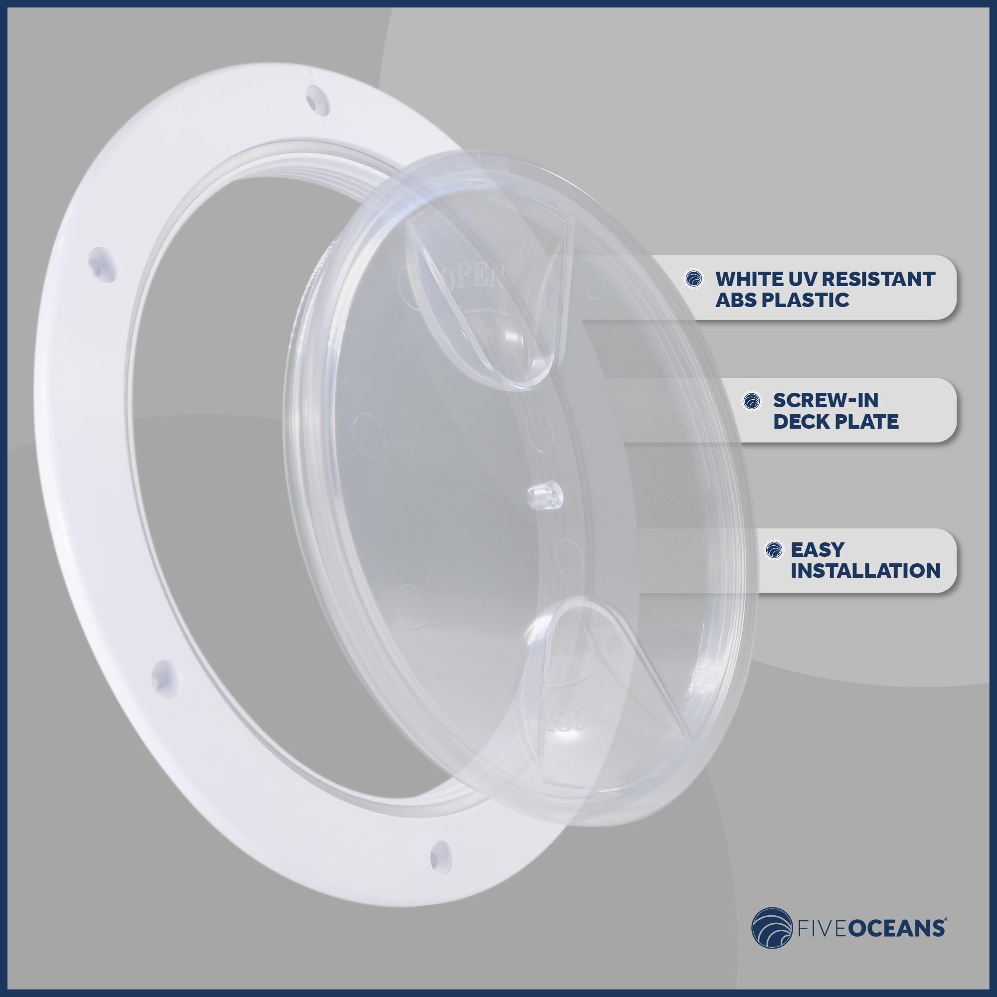 Five Oceans 6'' Boat Hatch, Marine Round Inspection Deck Plate Hatch With Detachable Clear Lid, Uv-Resistant Abs White Plastic,