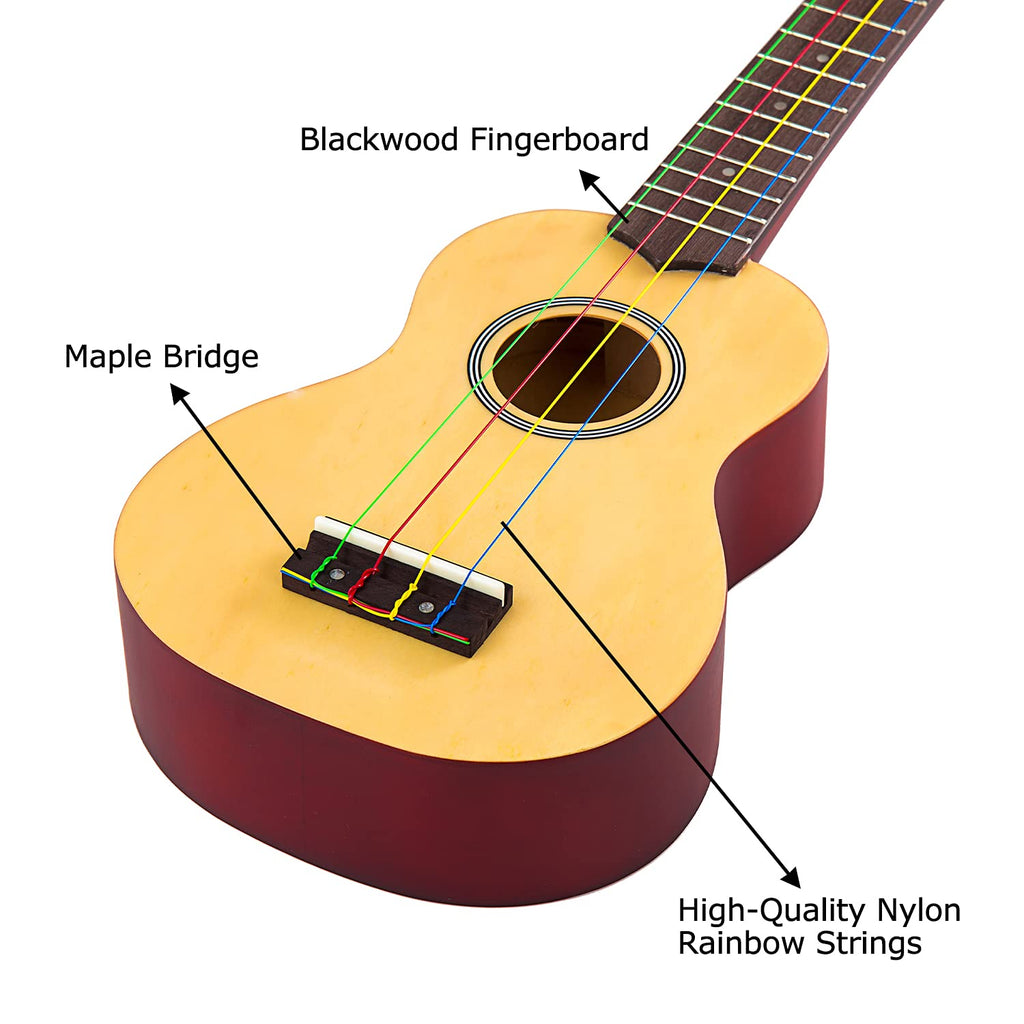 Ieco Soprano Ukulele Beginner Kit For Kids Adults 21 Inch Ukelele Wcase Strap Tuner Strings Picks (Natural)