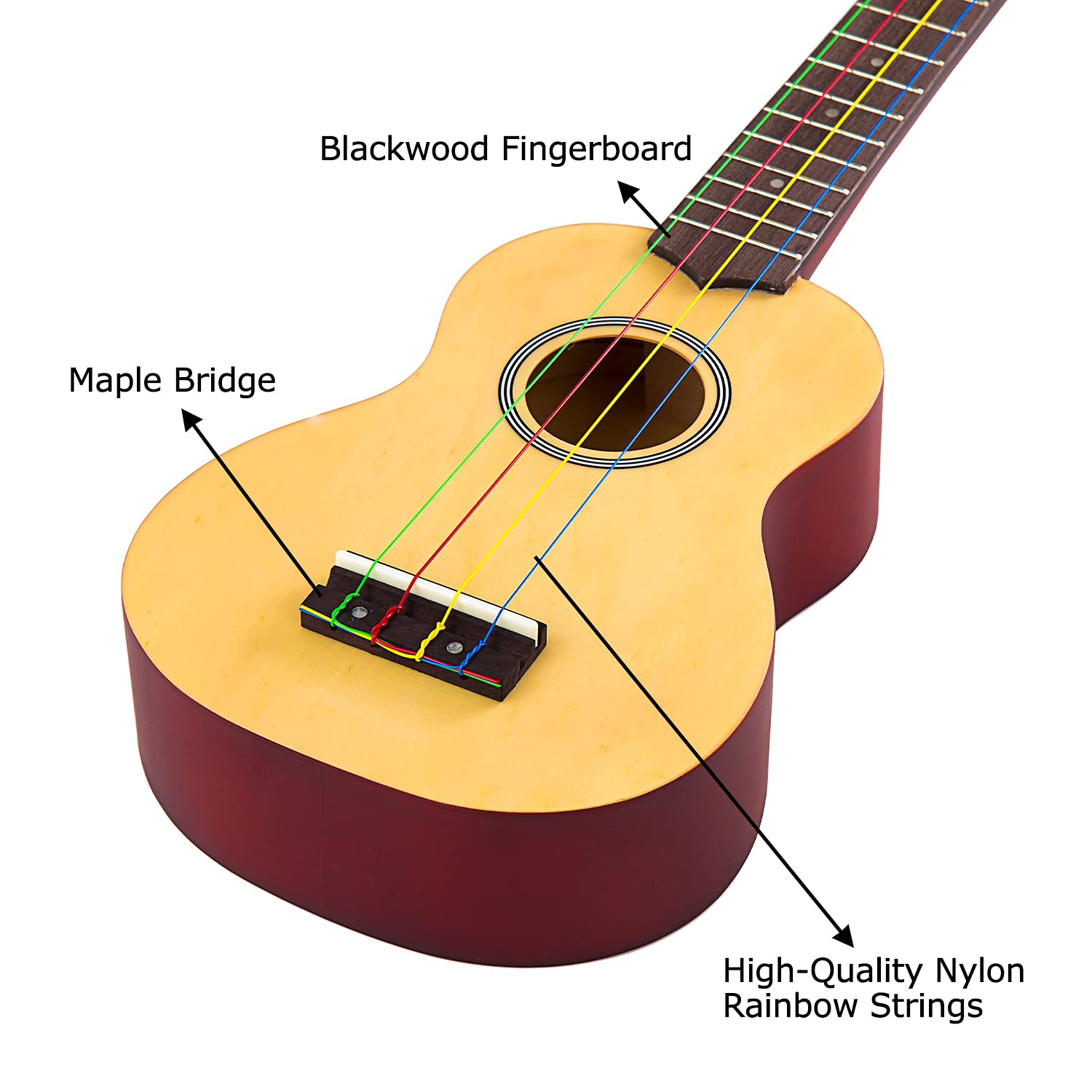 Ieco Soprano Ukulele Beginner Kit For Kids Adults 21 Inch Ukelele Wcase Strap Tuner Strings Picks (Natural)