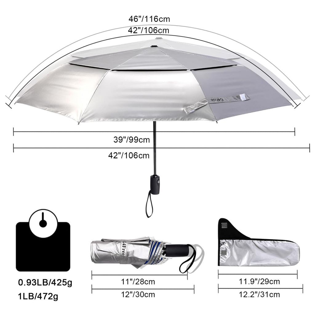 G4Free Upf 50+ Uv Protection Travel Umbrella 46 Inch Windproof Silver Coating Sun Blocking Umbrella(Silver/Blue)