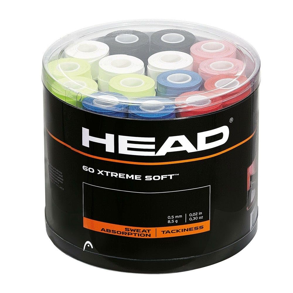 Head Unisex Xtremesofttm Head Extreme Soft Racquet Overgrip 60 Pack Assorted Jar Of Tennis Racket Grip Tape, Multi-Coloured - Mu