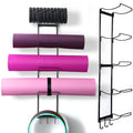 MRZZATA 5-Tiers Yoga Mat Holder Wall Mount, Metal Storage Rack for Mats/Wheels, Foam Roller and Block, Wall Rack with 3-Hooks fo