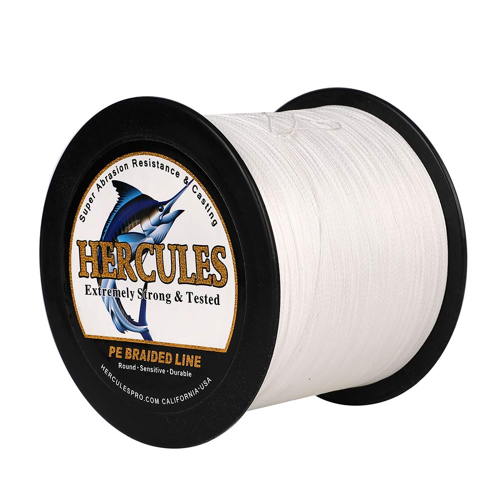 Hercules Braided Fishing Line 1500M 1640Yds 10Lbs-200Lbs Pe Superline 8 Strands (White 90Lb/40.8Kg 0.50Mm)