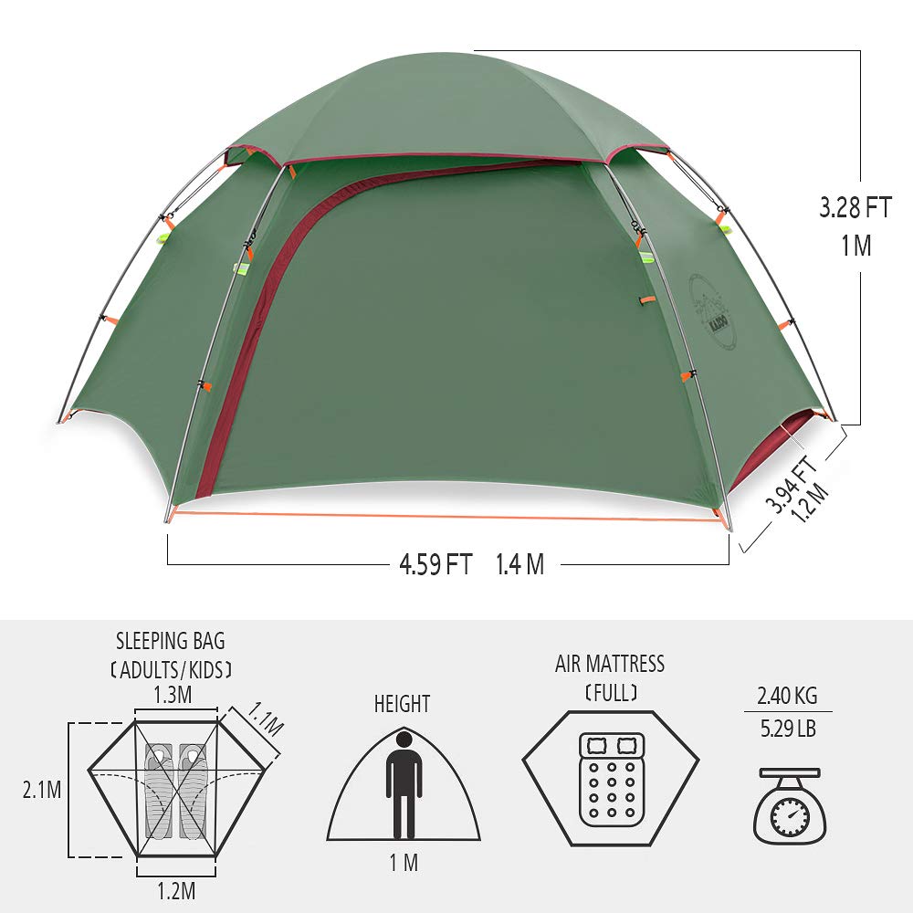 Kazoo Lightweight Backpacking Tent 2 Person Waterproof Camping Tents 2 People Hiking Tents Two Person Aluminum Poles Double Laye