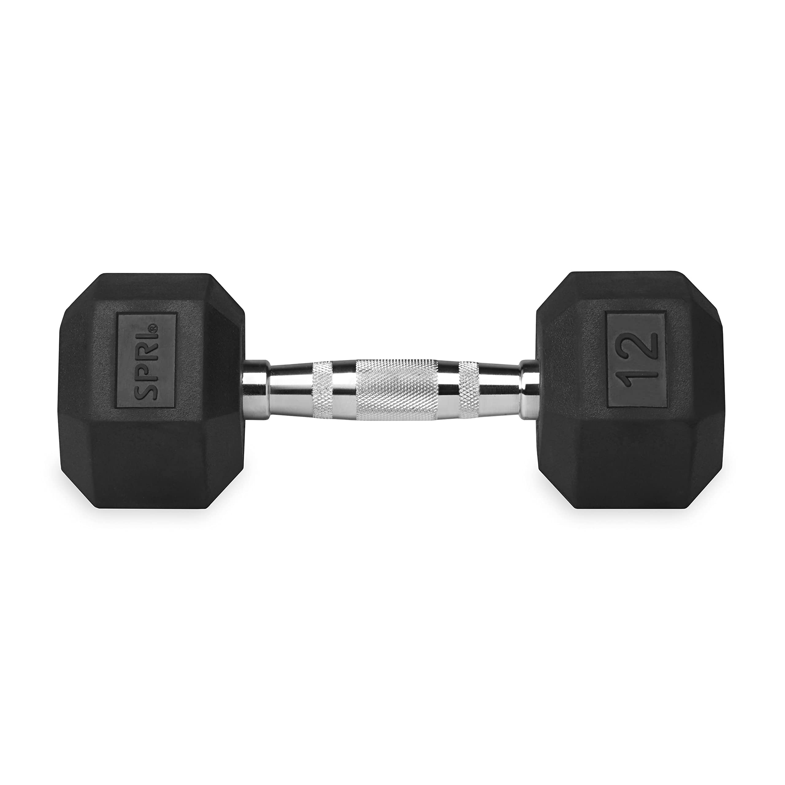 Spri Dumbbells Hand Weights Set Of 2-12 Lb Rubber Hex Chrome Handle Exercise & Fitness Dumbbell For Home Gym Equipment Workouts