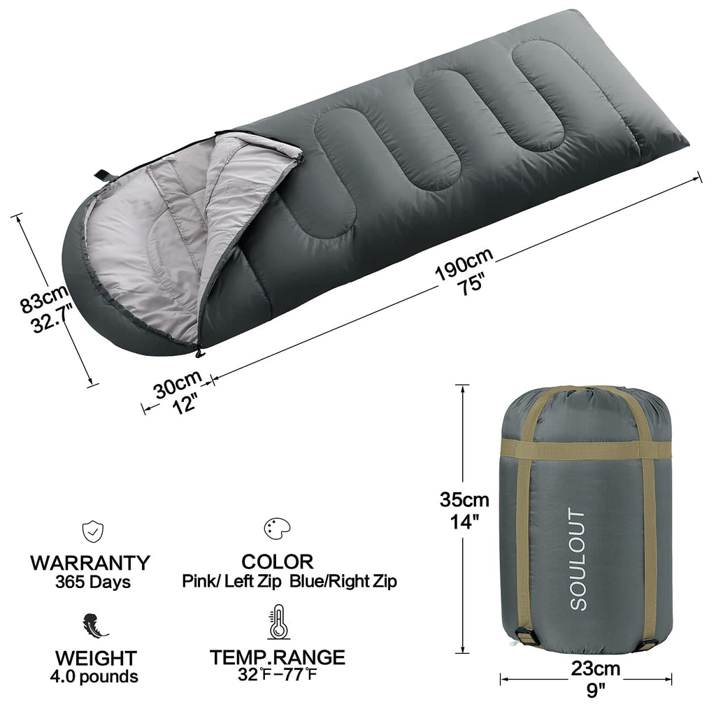 3-4 Season Sleeping Bag For Adults & Kids, Lightweight Warm Cold Weather Camping Bag With Waterproof Compression Sack - Portable