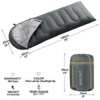 3-4 Season Sleeping Bag For Adults & Kids, Lightweight Warm Cold Weather Camping Bag With Waterproof Compression Sack - Portable
