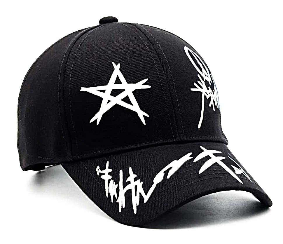 Shopper52 Men Boys Caps Stylish Baseball Adjustable Printed Black Cap (Black Print 1)