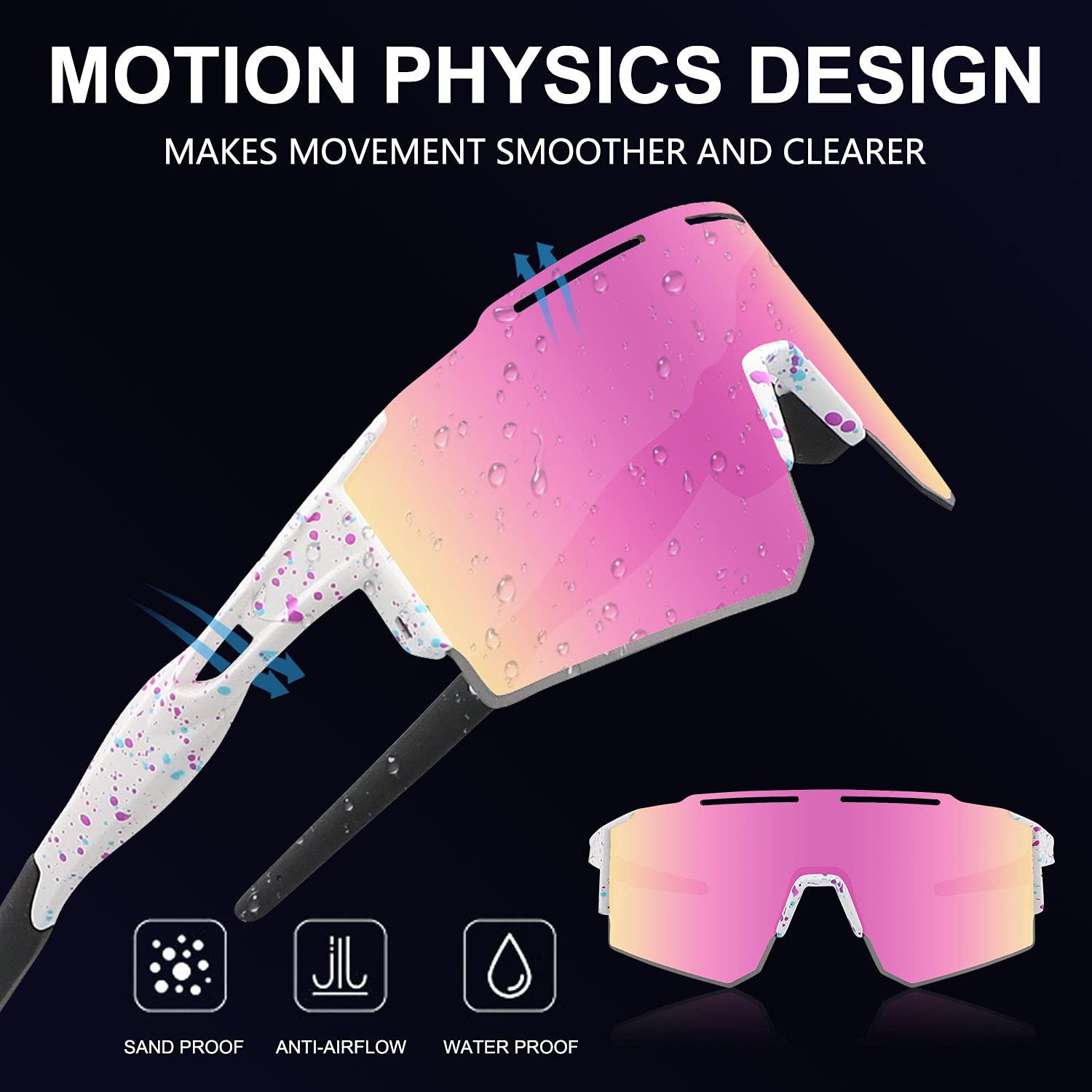 Oulaiqi Cycling Glasses Sports Sunglasses With Replaceable Nose Pad For Men Women Cycling Baseball Sunglasses (1Lens)