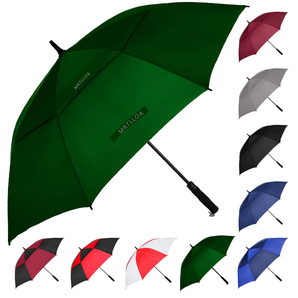 Mrtlloa 72 Inch Automatic Open Green Golf Umbrella, Extra Large Oversize Double Canopy Vented Windproof Waterproof Sports Stick 