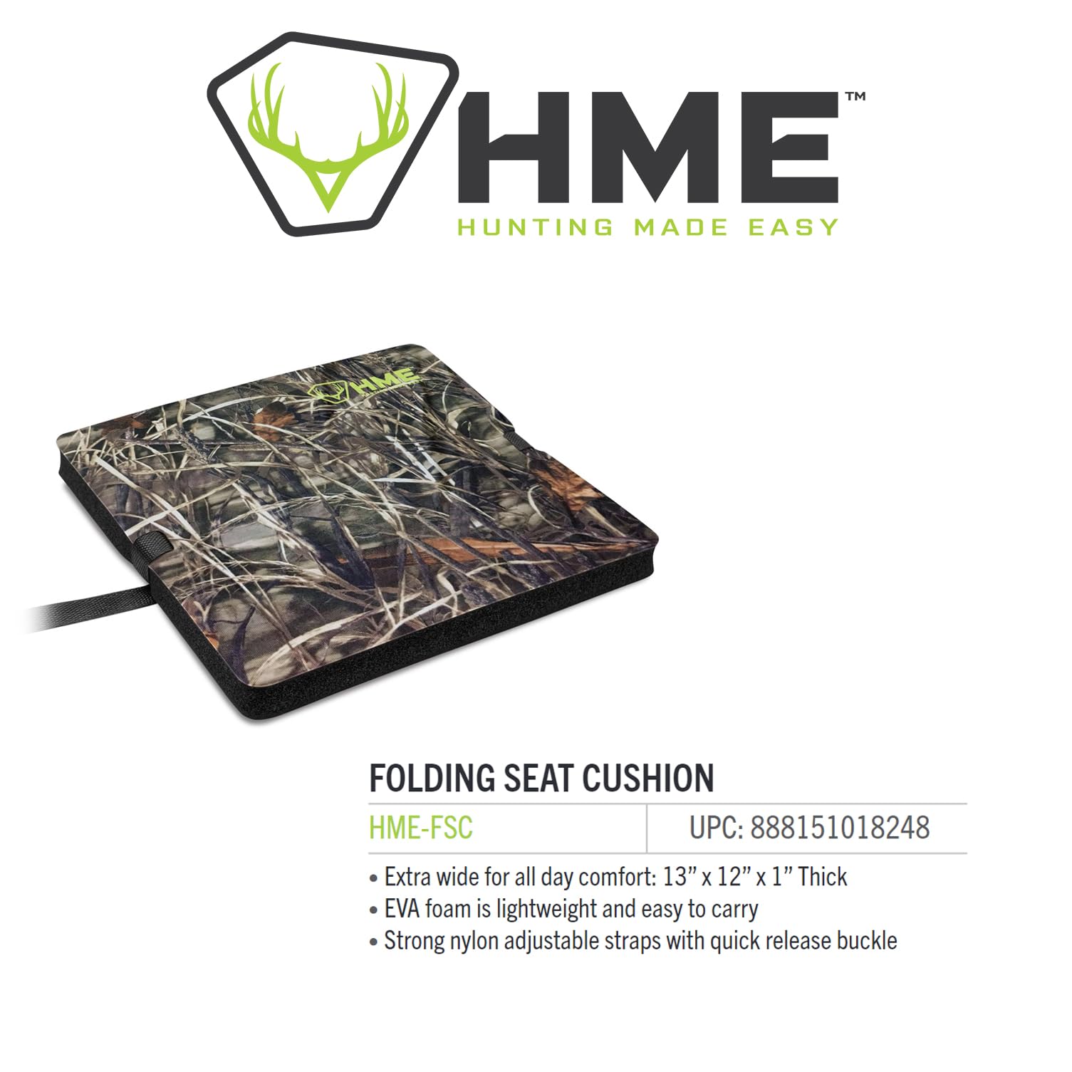 Hme Lightweight Water-Resistant Extra Wide Versatile 1-Inch Eva Foam Seat Cushion - 13'' X 12'' X 1'' Dimensions, Fits Most Seat