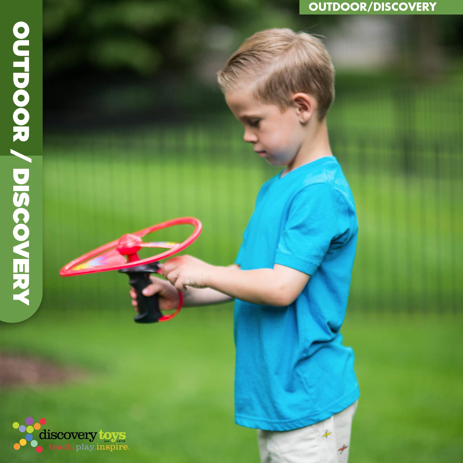 Discovery Toys Sky Spin Flying Aerial Disc Launcher | 2 Large Wings Kid-Powered Learning | Stem Toy Early Childhood Development