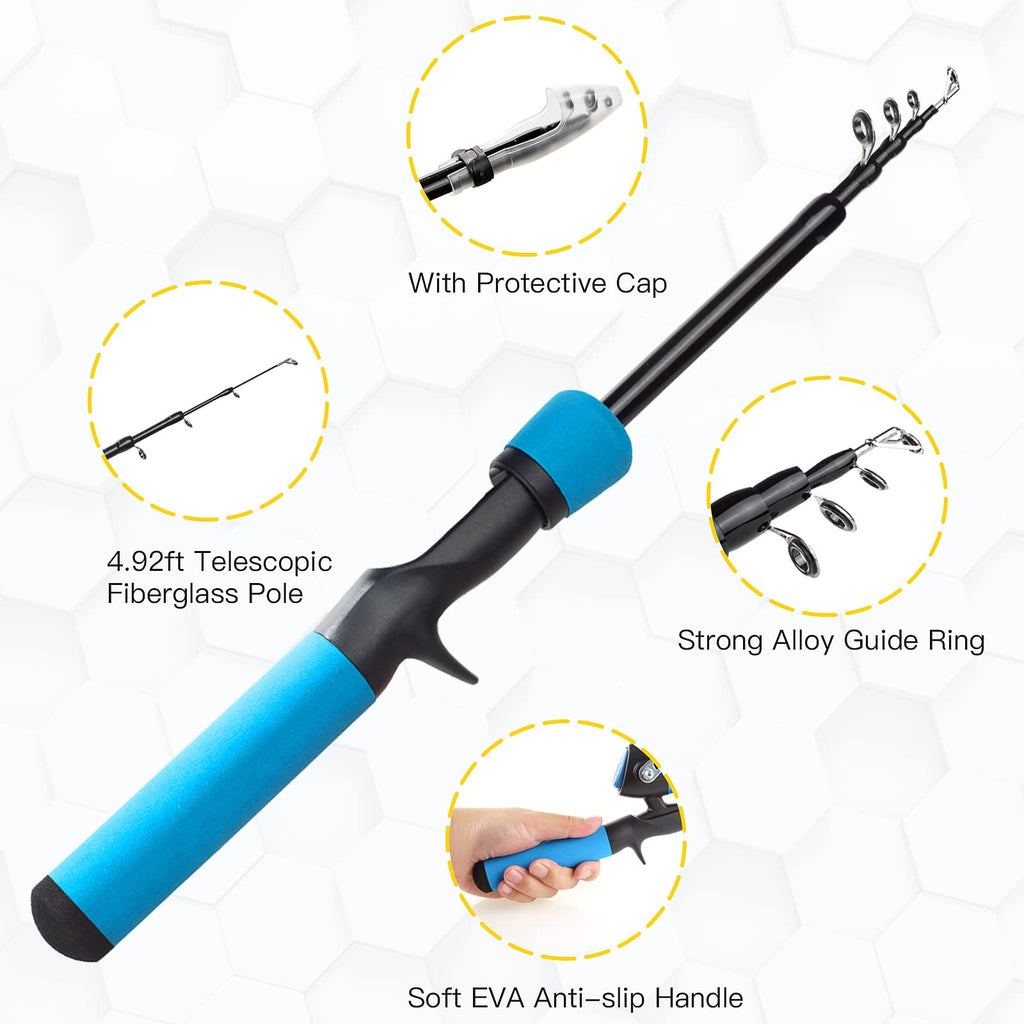 2Pack Kids Fishing Pole Kit, 59'' Telescopic Rod And Reel Beginner Combo With Spincast Reel,Tackle Box, Carrier Bag,Fishing Gear