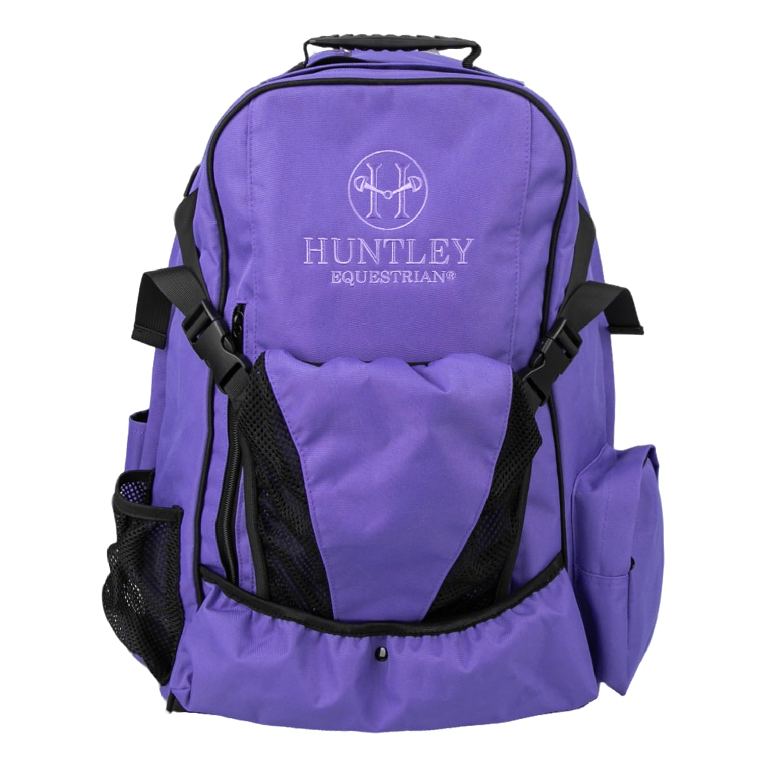 Huntley Equestrian Deluxe Heavy Duty Nylon Exterior Storage Fabric Backpack Adjustable Shoulder Straps - Purple