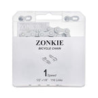 Zonkie Single-Speed Bicycle Chain 1/2 X 1/8 Inch 116 Links (White, 1/2'' 1/8'' 116 Links)