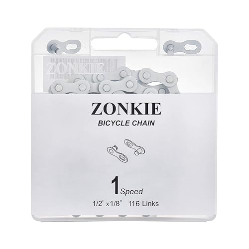 Zonkie Single-Speed Bicycle Chain 1/2 X 1/8 Inch 116 Links (White, 1/2'' 1/8'' 116 Links)