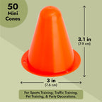 Juvale 50 Pack Mini Cones For Classroom, Small Sports Markers For Soccer, Playground (Orange, 3 In)