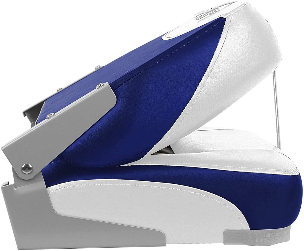 Xgear Deluxe Low Back Boat Seat, Fold-Down Fishing Boat Seat (2 Seats) (White/Grey/Blue)