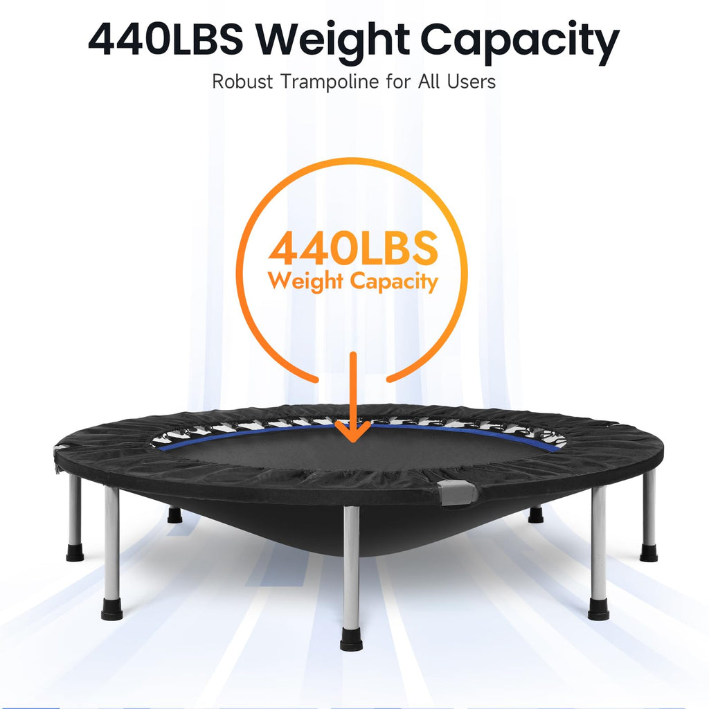 Bcan 48'''' Foldable Mini Trampoline For Adults Max Load 440Lbs, Fitness Rebounder With Adjustable Foam Handlebar, Exercise Tram