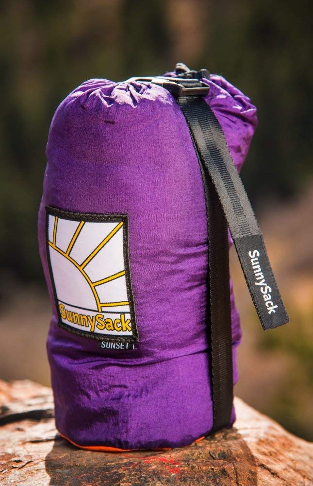 Thesunnysideshoppe Sunnysack Lightweight Heavy Duty Parachute Nylon Double Hammock With Tree Straps - Sunset (Purple/Orange)