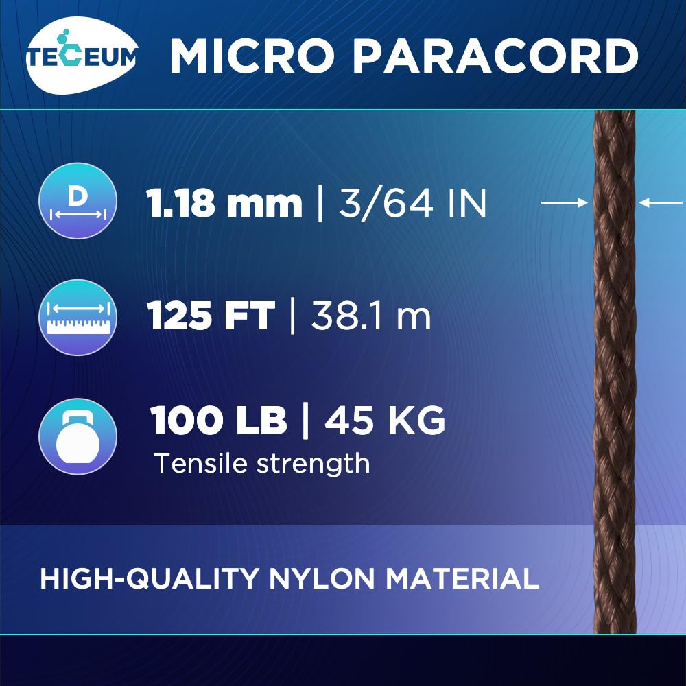 Teceum Micro Paracord - Chocolate - 1.18 Mm X 125 Ft - Micro Utility Cord - Thin Braided Paracord Rope Nylon Polyester - Wind Ch