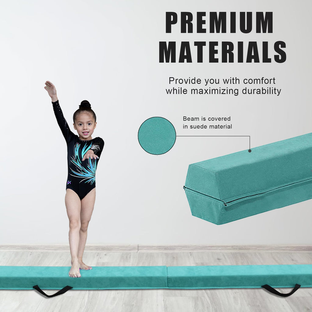 Fincome 8Ft Folding Balance Beam, Portable Gymnastics Beam Equipment With Non Slip Rubber Base & Suede Cover For Training/Practi