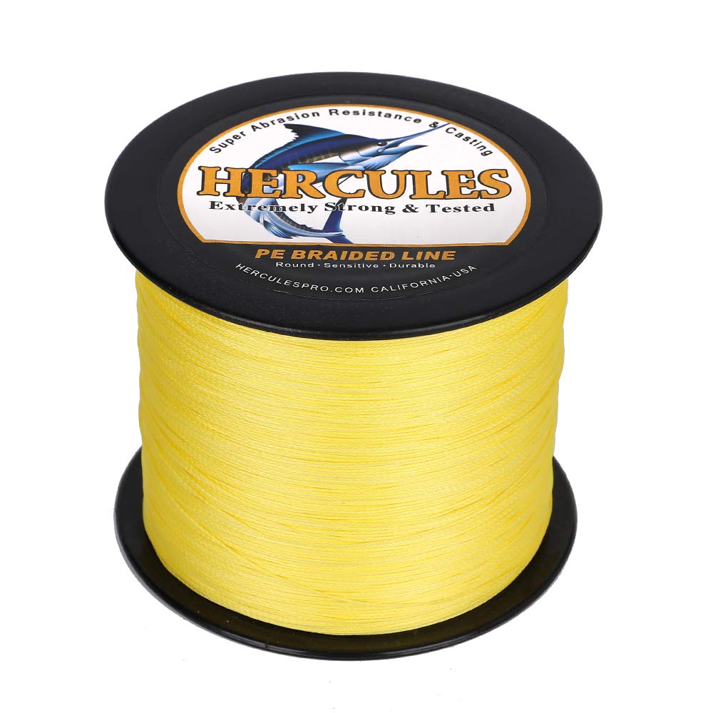 Hercules Braided Fishing Line 2000M 2187Yds 10Lbs-200Lbs Pe Superline 8 Strands (Yellow 50Lb/22.7Kg 0.37Mm)