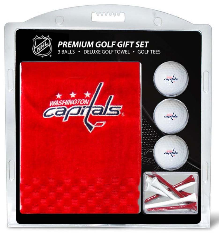 Team Golf Nhl Washington Capitals Gift Set: Embroidered Golf Towel, 3 Golf Balls, And 14 Golf Tees 2-3/4'' Regulation, Tri-Fold