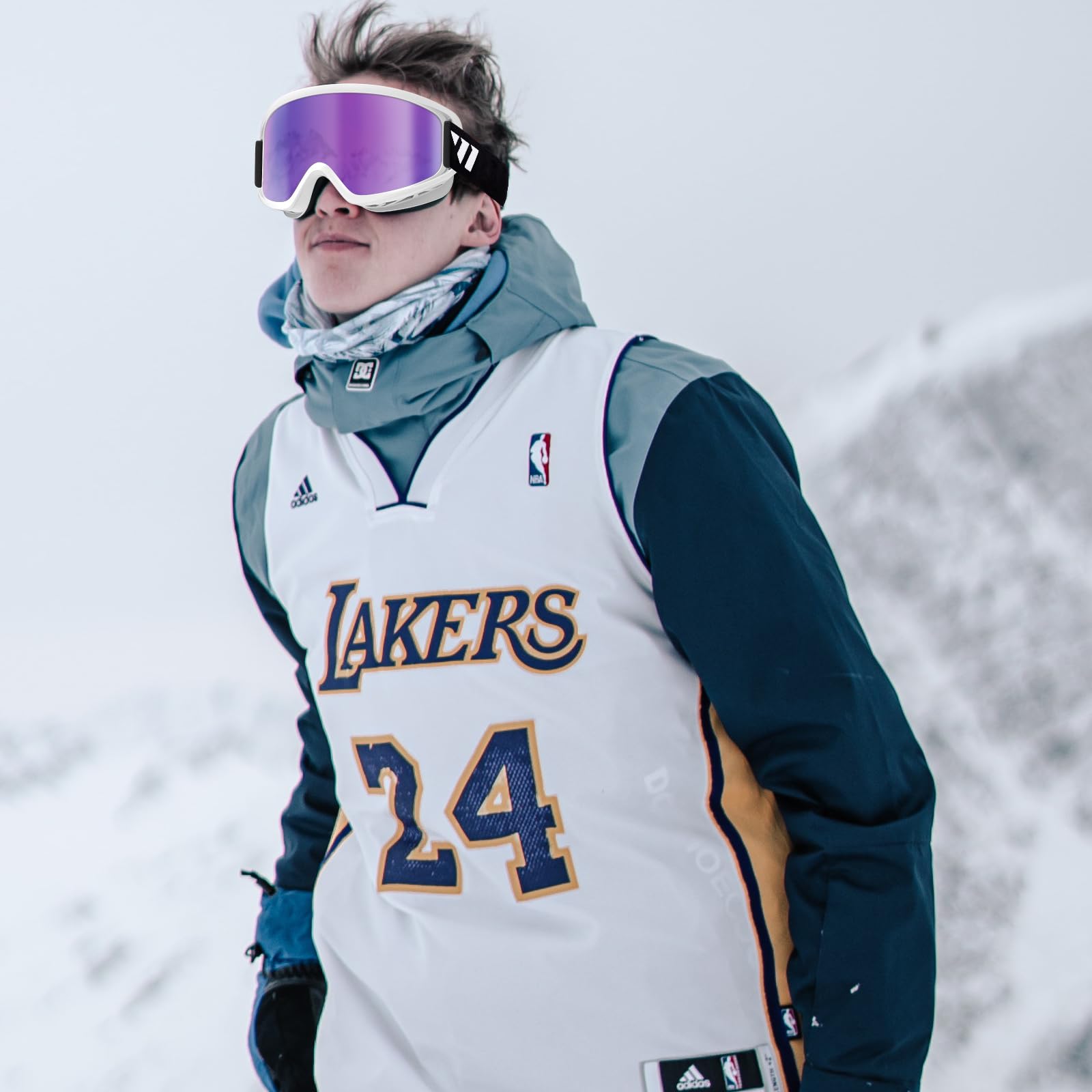 Wiston Ski Goggles - Otg Snow/Snowboard Goggles For Men, Women & Youth - 100% Uv Protection (White Frame/Pink Purple Lens)