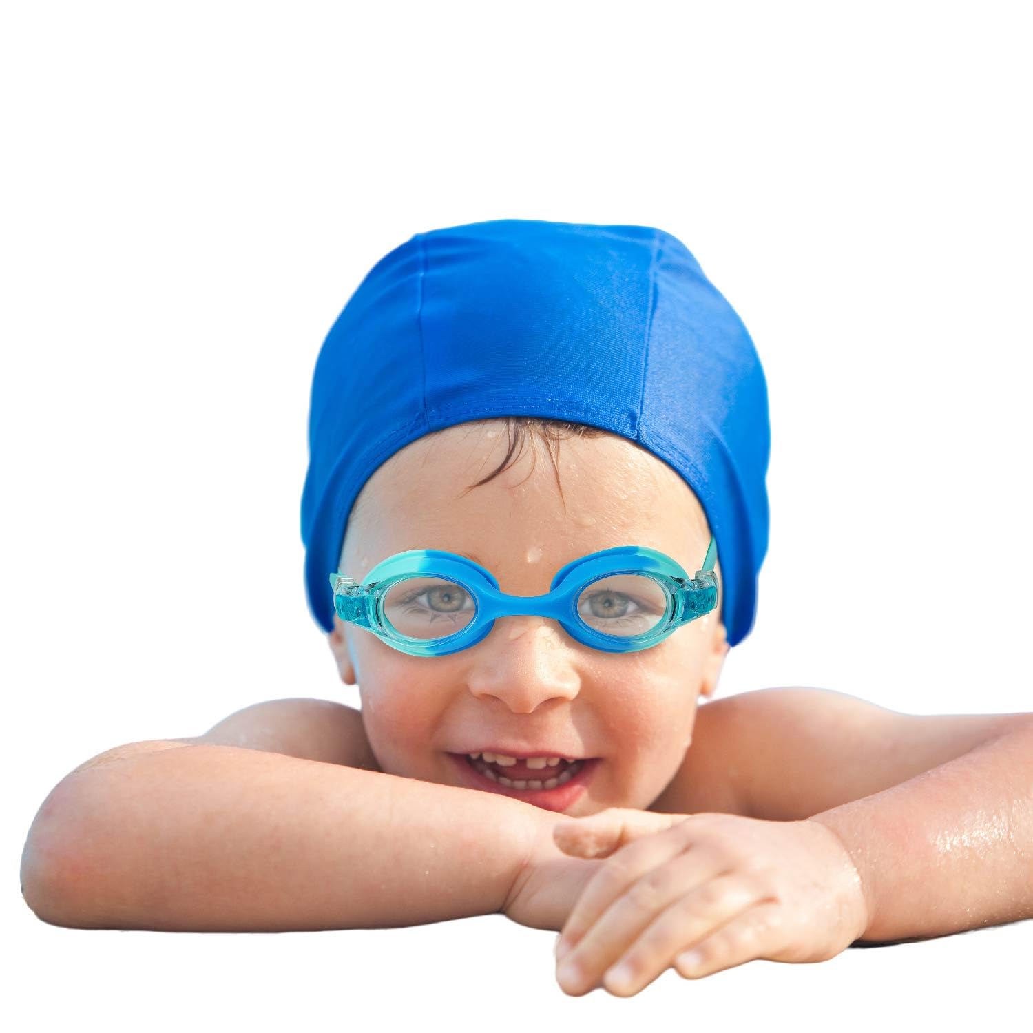 RUIGAO Kids Swim Goggles Age 2-6, Toddler Goggles No Hair Pull,UV Protection/Anti Fog/Padded HeadBand (1PK Kids -Blue & Blue)