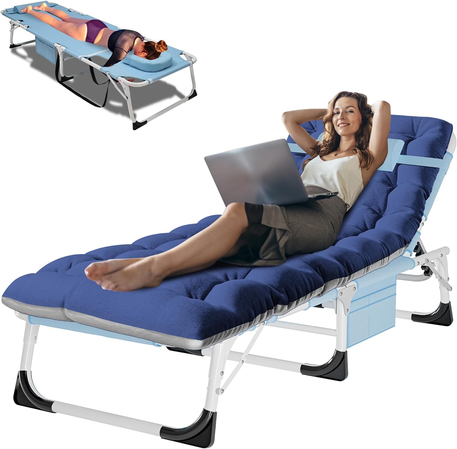 ABORON Camping Cot for Adults, Heavy Duty Adjustable Bed for Sleeping, Adjustable Double-Layer 1200D with Mattress & Carrying Ba