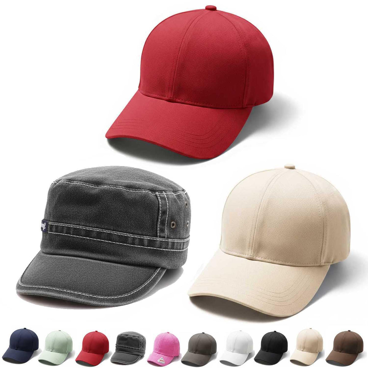 Niskanet Cotton Unisex Plain Baseball Caps For Men And Women | Pack Of 3 | Red, Black Denim, Beige Color | Adjustable Size | Cas