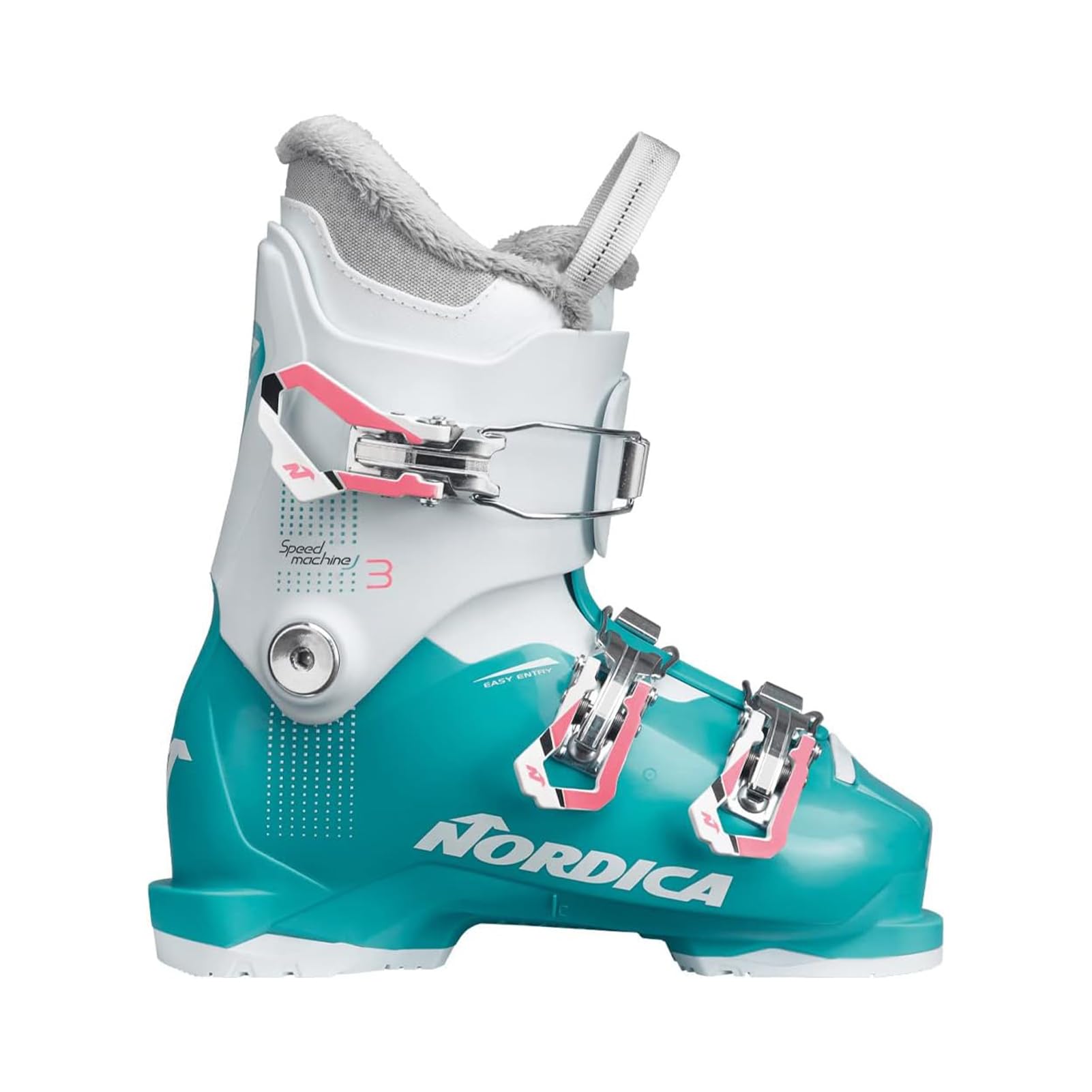 Nordica Speedmachine J3 Kids Alpine Ski Boots (Light Blue/White/Pink, 23.5)