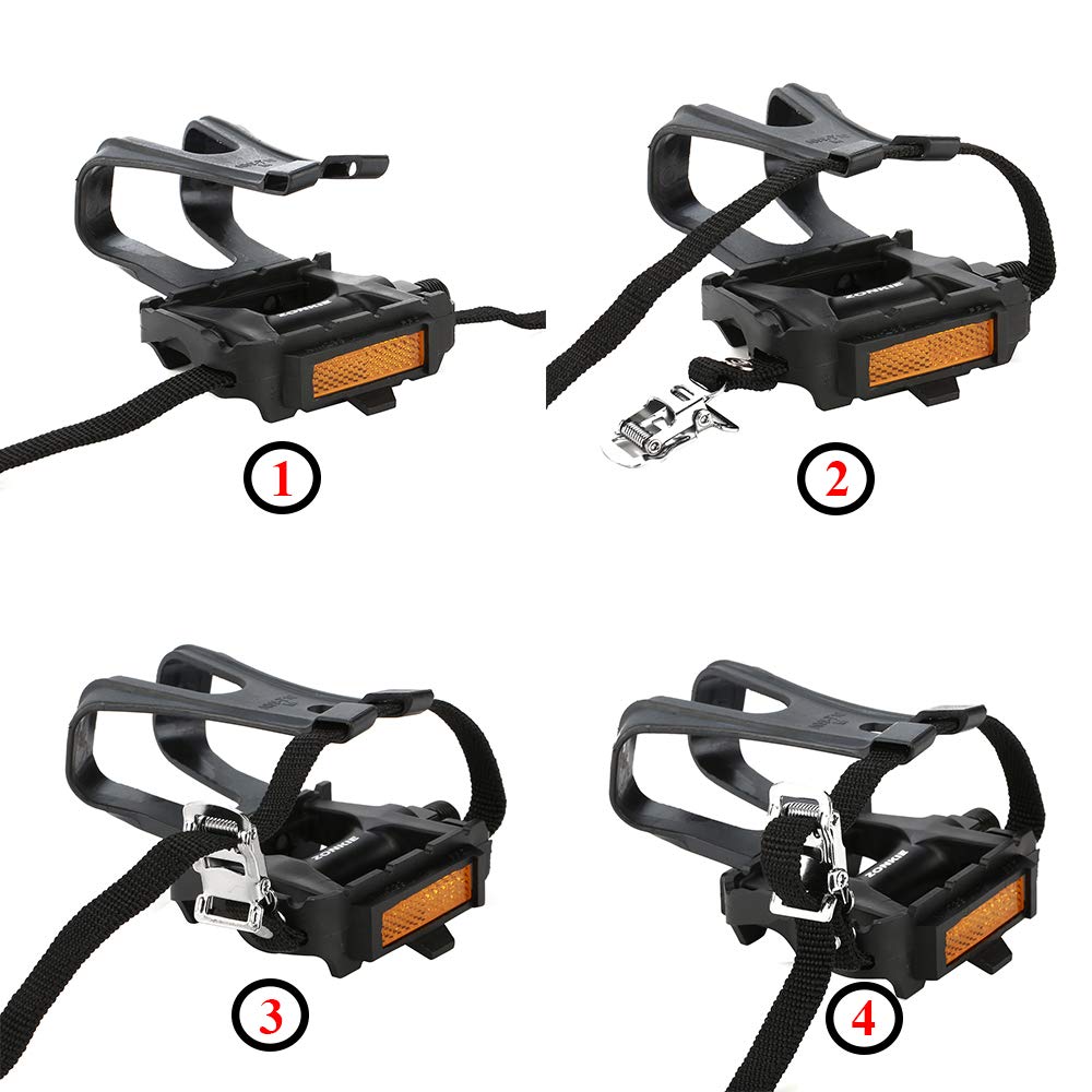 Zonkie Bike Pedals With Toe Clip And Strap, Plastic Bike Pedals For Mtb And Road Bike, 9/16 Inch