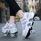Kofuboke Led Women Deformation Roller Skate Shoes,Double-Row Walking Shoes With Invisible Wheels (Purple, 5.5)