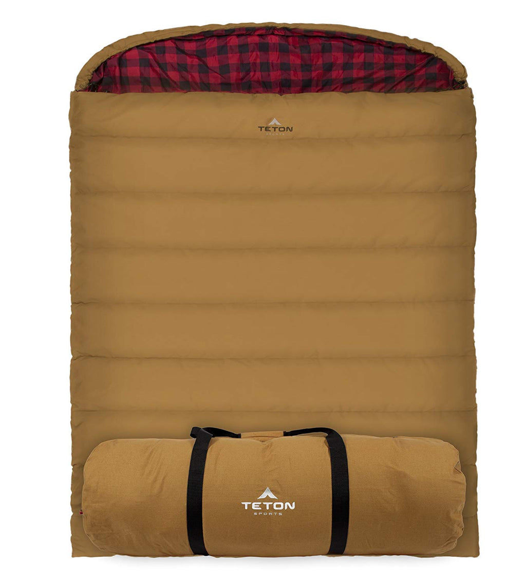 Teton Sports Canvas Mammoth Queen-Size Double Sleeping Bag; Warm And Comfortable For Family Camping , Brown Canvas, 94'' X 62''
