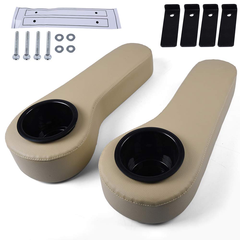 Vrracing 1 Pair Rear Armrest Cushion With Holder Cup For Club Car,Compatible For Yamaha,For Ezgo Golf Cart Beige